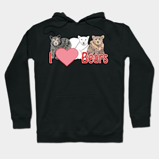 Animal art, sketch, bears, wildlife art, gifts, I Love Bears Hoodie